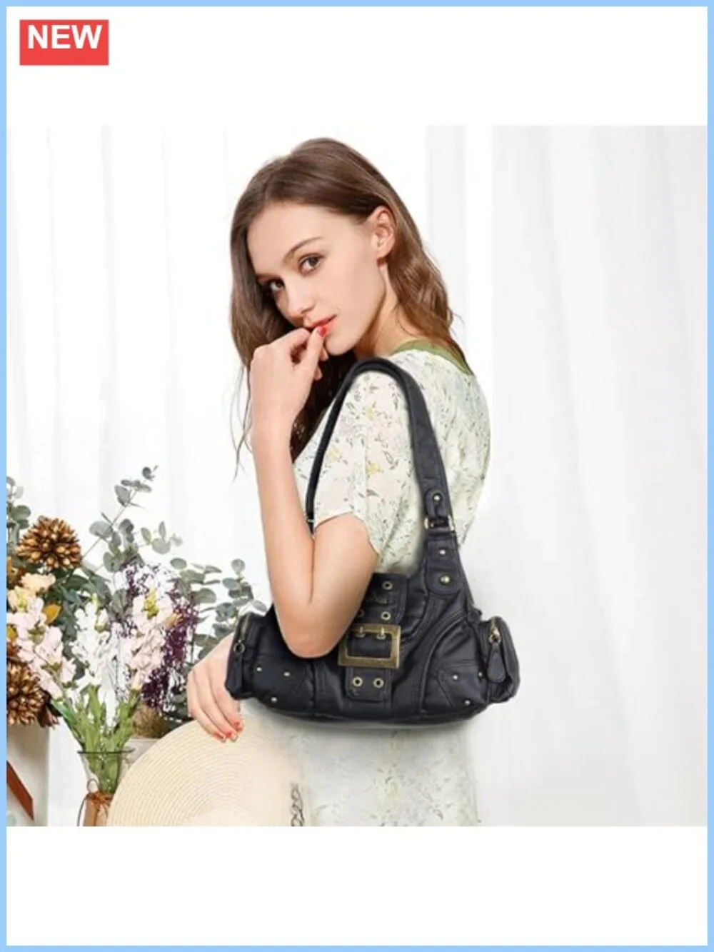 Vegan Leather Hobo Shoulder Bag Multi-Pocket Crossbody Purse
